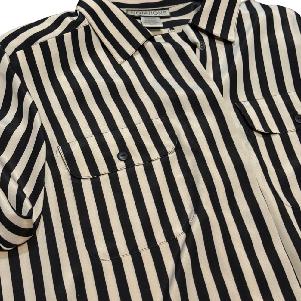Notations Black Striped Button Down‎ Shirt Vintage Goth - Picture 7 of 7